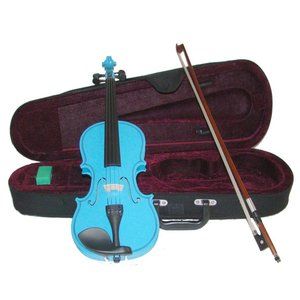 New Real 1/10 Size Blue Violin with Case and Bow
